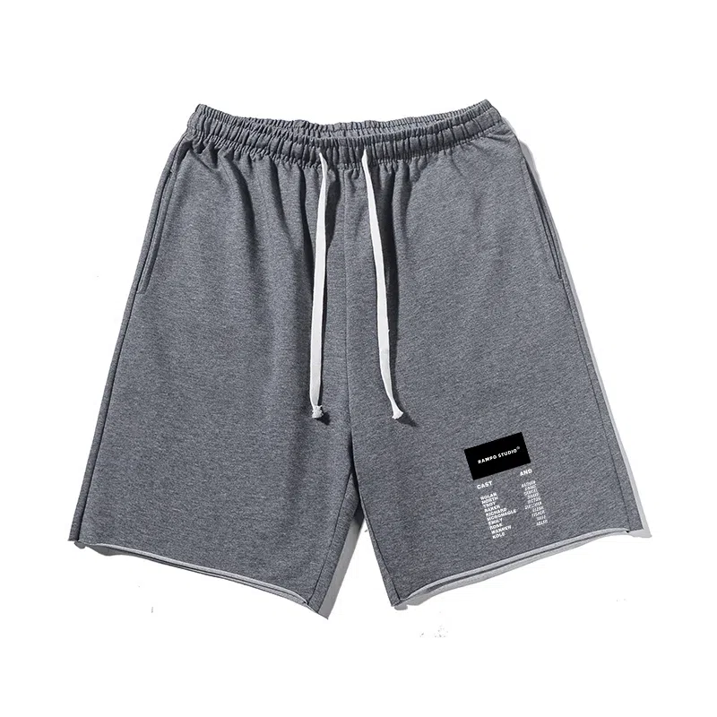 乱步 重磅简约字母图案宽松透气吸汗美式运动五分裤休闲短裤 男女同款