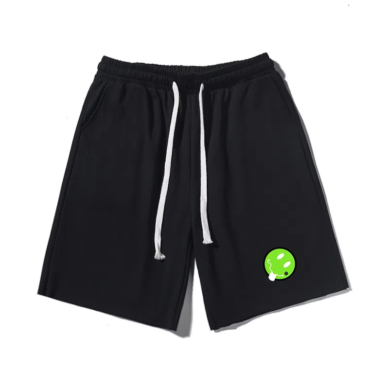 乱步 美式潮牌宽松卷边慵懒运动五分设计笑脸印花休闲短裤 男女同款