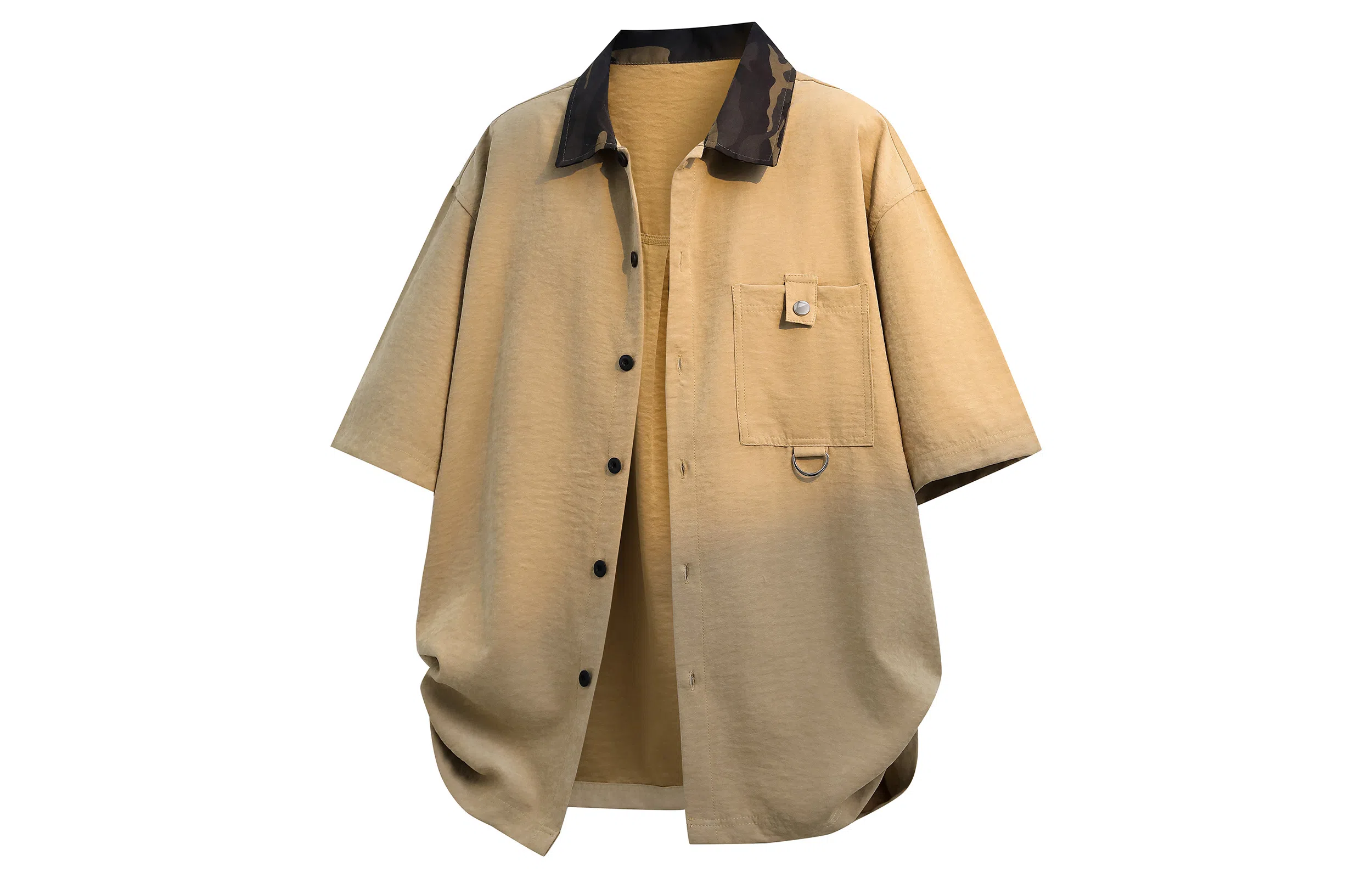 王者荣耀 标语款 美式高街拼接撞色翻领宽松舒适痞帅时尚青少年无性别休闲百搭短袖衬衫 男女同款