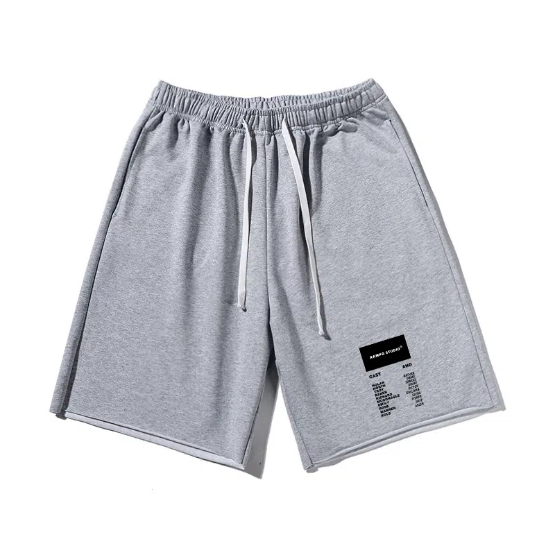 乱步 重磅简约字母图案宽松透气吸汗美式运动五分裤休闲短裤 男女同款