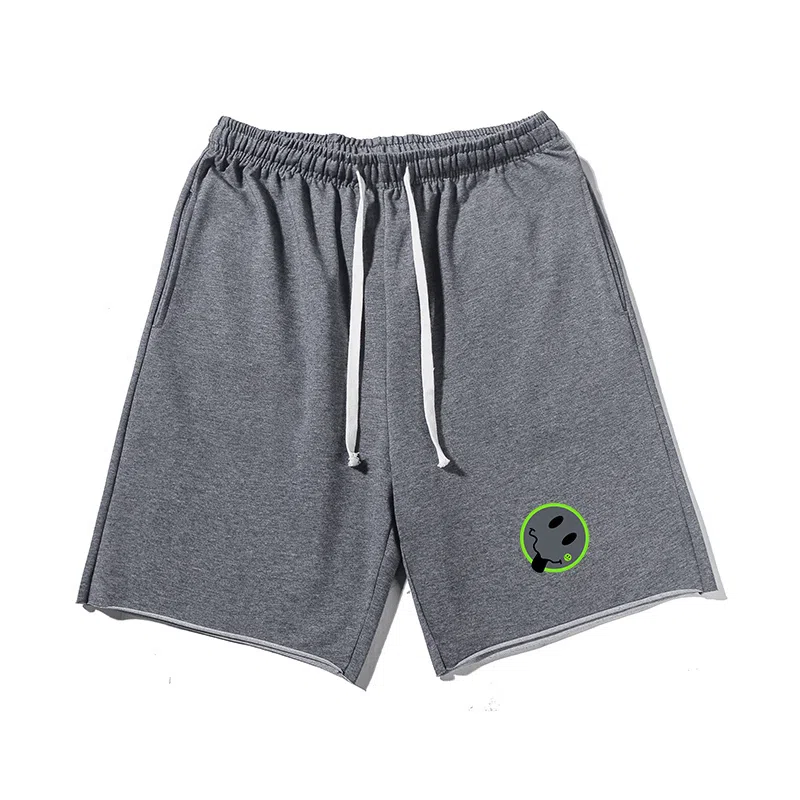 乱步 美式潮牌宽松卷边慵懒运动五分设计笑脸印花休闲短裤 男女同款