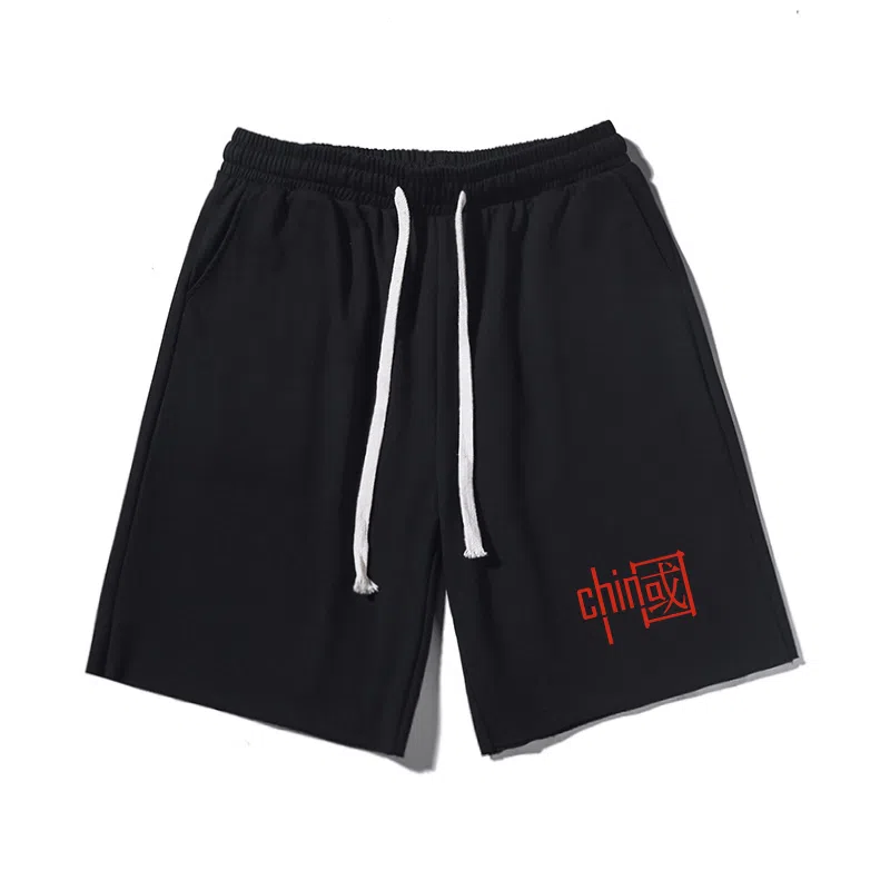 乱步 中式特色文字印花宽松透气吸汗美式运动风卷边休闲短裤 男女同款