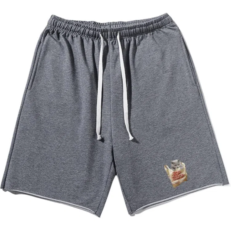 乱步 美式潮牌宽松慵懒运动胶袋猫印花休闲短裤 男女同款