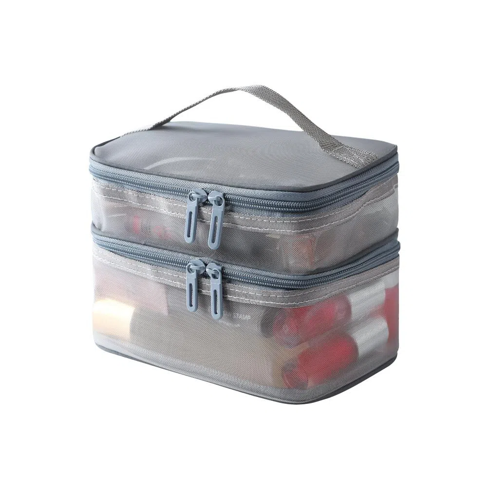 馨枕居 网纱透明化妆包大容量 旅行简约便携洗漱包双层手提化妆品收纳包