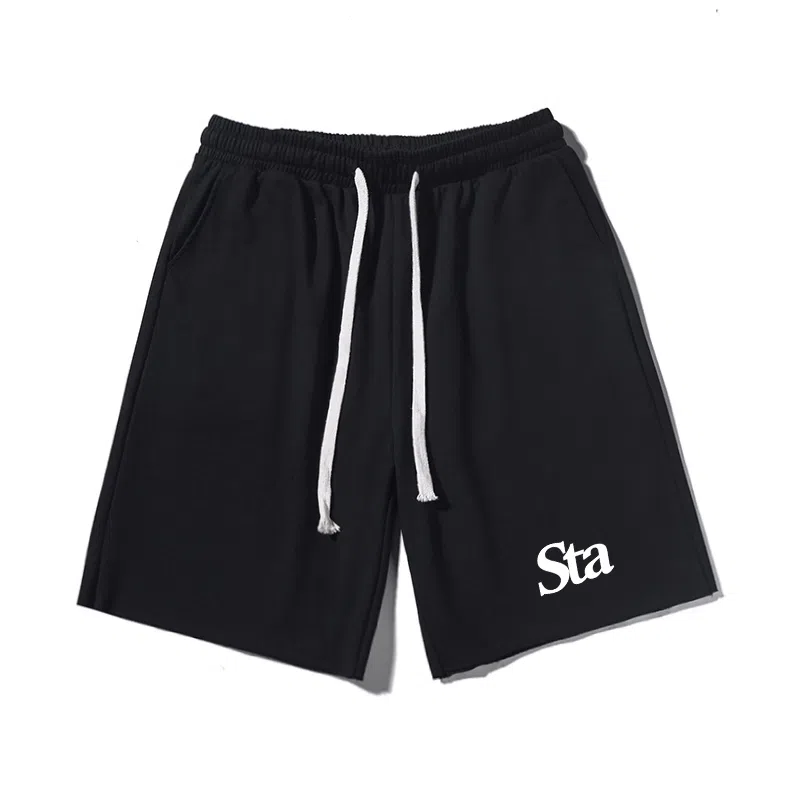乱步 美式潮牌宽松慵懒卷边运动五分设计印花休闲短裤 男女同款