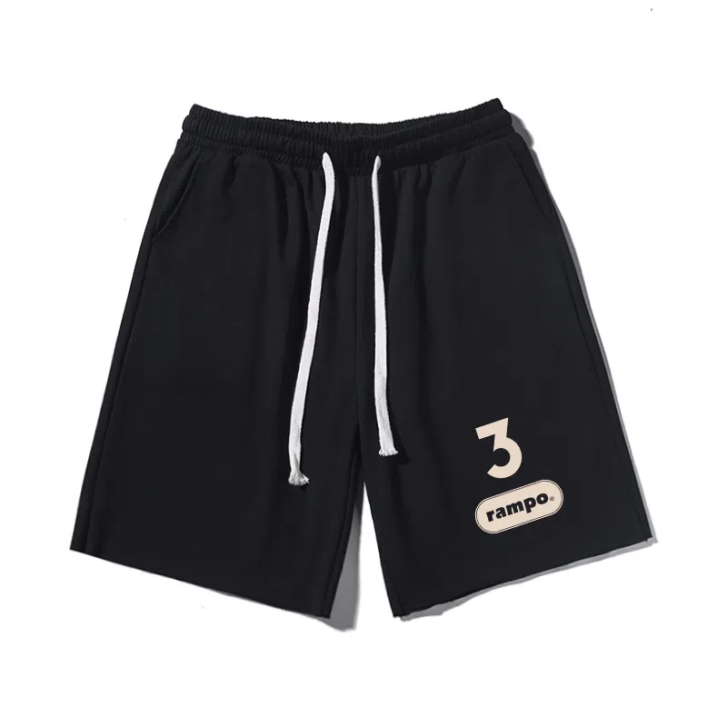 乱步 美式潮牌宽松卷边慵懒运动五分青少年学生设计简约数字印花休闲短裤 男女同款