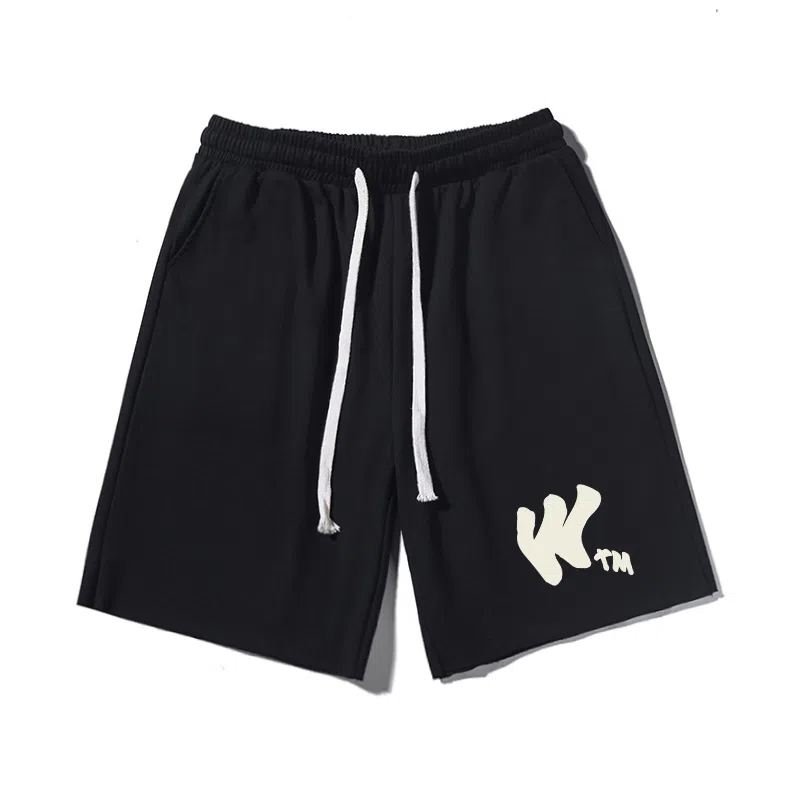 乱步 美式潮牌宽松卷边慵懒运动五分设计扭曲字母印花休闲短裤 男女同款