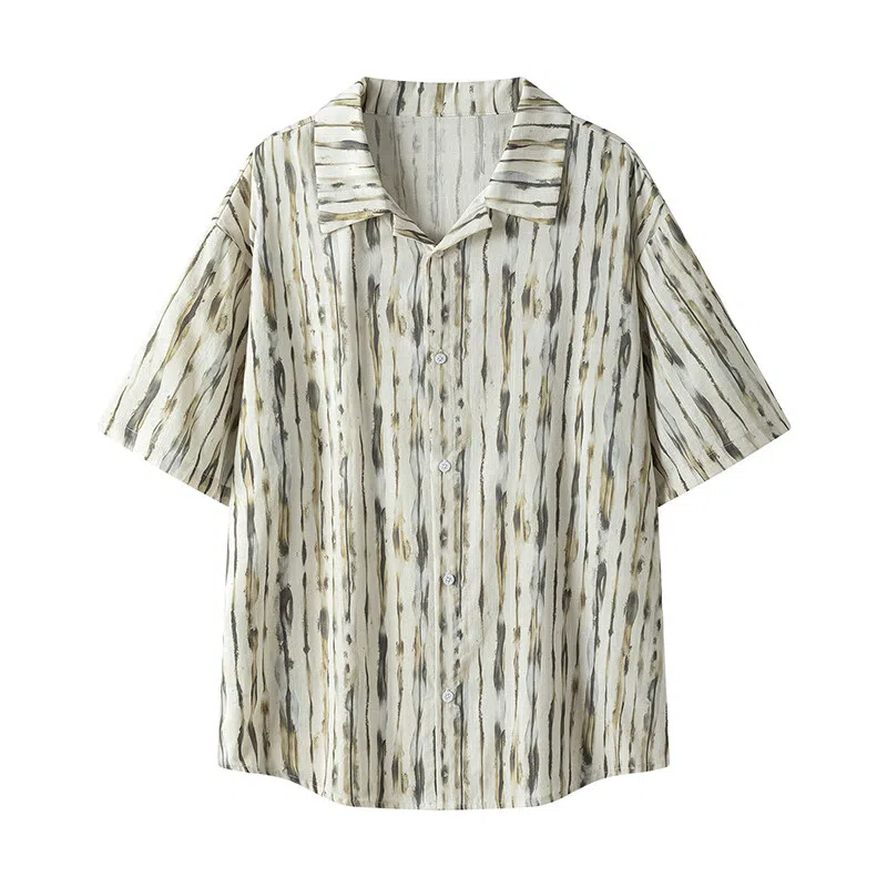 零氏 薄款透气条纹潮流痞帅垂感百搭斑马条纹短袖衬衫 男女同款
