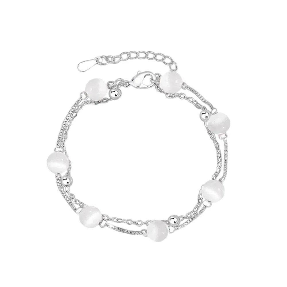 希遇 轻奢小众高级感 简约时尚甜美优雅日常 叠戴转 好运 玻璃猫眼 玉石手链 女款