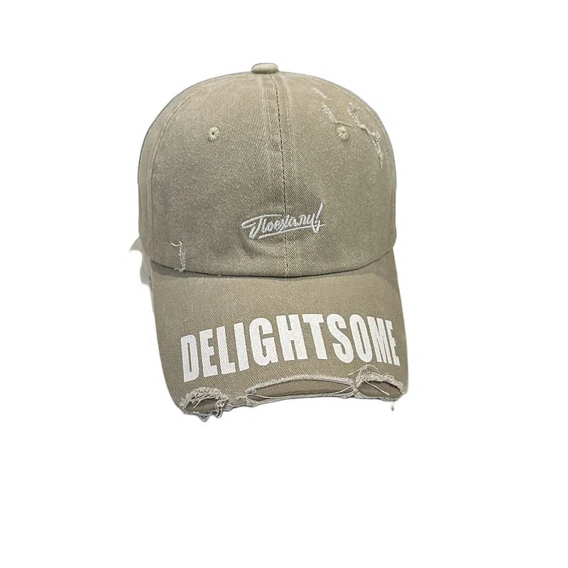 艾佳微 复古黑色宽檐棒球破洞做旧百搭显脸小时尚潮 棉 鸭舌帽 男女同款情侣款