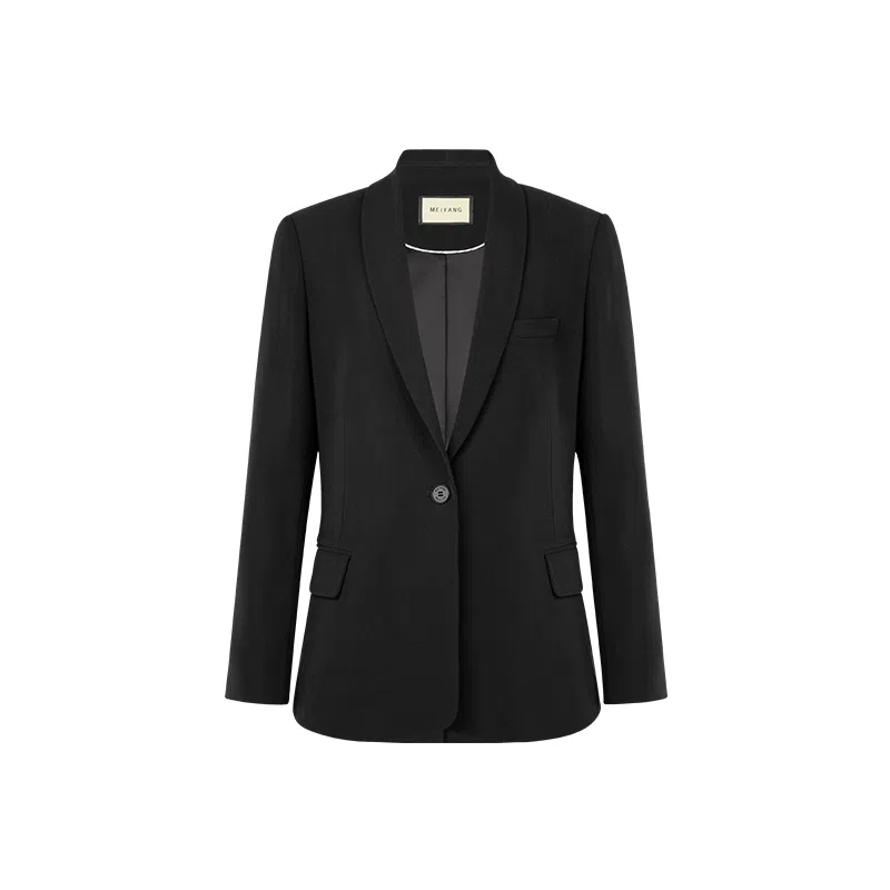 美洋 斜纹青果领垫肩纯色常规长袖通勤西装 女款