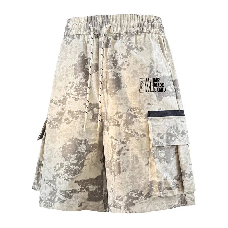 兰缪 美式日系复古百搭运动高街风简约基础款设计印花日常户外通勤山系宽松清爽透气潮流柔软垂感直筒系带休闲短裤 男女同款