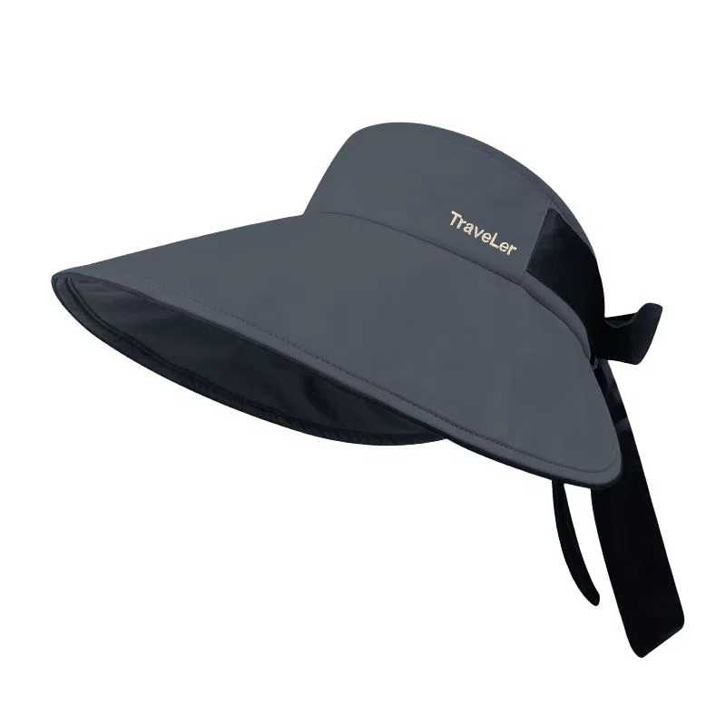 艾佳微 夏季防紫外线空顶时尚甜酷蝴蝶结户外大檐遮脸防风拼色太阳 聚酯纤维 防晒帽 女款