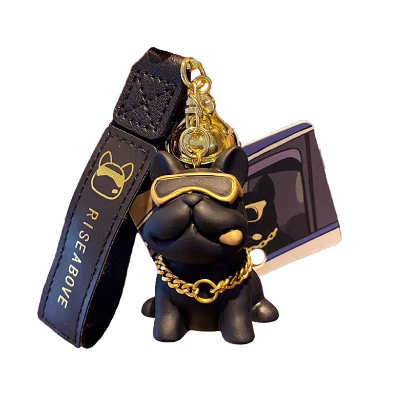 祎步康 可爱小狗公仔汽车书包精致潮酷斗牛犬钥匙扣 树脂 挂件 男女同款情侣款