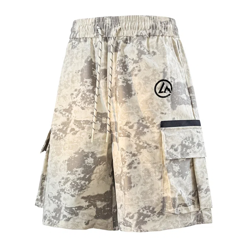 兰缪 美式日系复古户外百搭运动高街风简约基础款设计印花日常通勤山系宽松清爽透气潮流柔软垂感直筒系带休闲短裤 男女同款