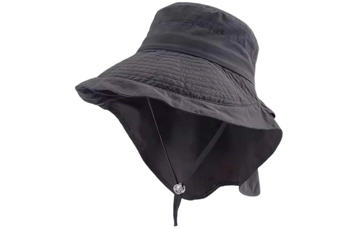 优幽兰 休闲百搭小众钓鱼帽夏季遮阳帽户外骑车护颈太阳帽大檐透气折叠登山可扎马尾设计 棉涤 防晒帽 男女同款情侣款