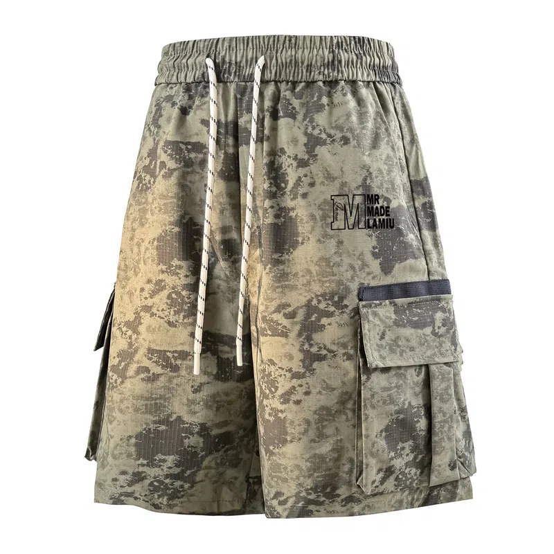 兰缪 美式日系复古百搭运动高街风简约基础款设计印花日常户外通勤山系宽松清爽透气潮流柔软垂感直筒系带休闲短裤 男女同款