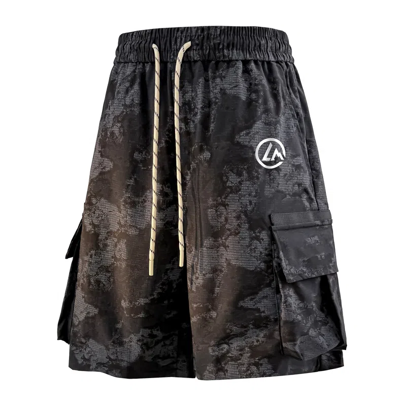 兰缪 美式日系复古户外百搭运动高街风简约基础款设计印花日常通勤山系宽松清爽透气潮流柔软垂感直筒系带休闲短裤 男女同款