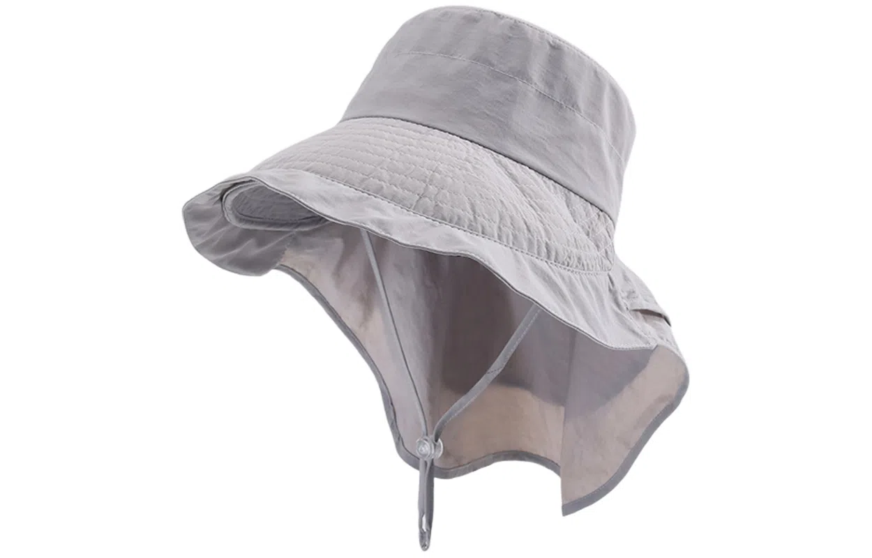 优幽兰 休闲百搭小众钓鱼帽夏季遮阳帽户外骑车护颈太阳帽大檐透气折叠登山可扎马尾设计 棉涤 防晒帽 男女同款情侣款