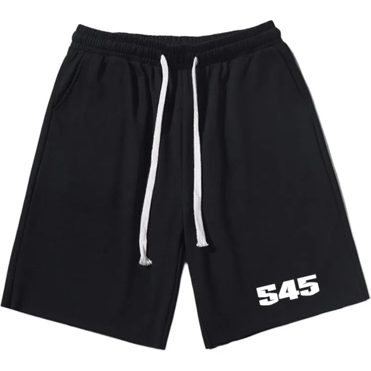 乱步 潮牌美式运动慵懒宽松卷边五分设计简约数字印花青少年学生休闲短裤 男女同款