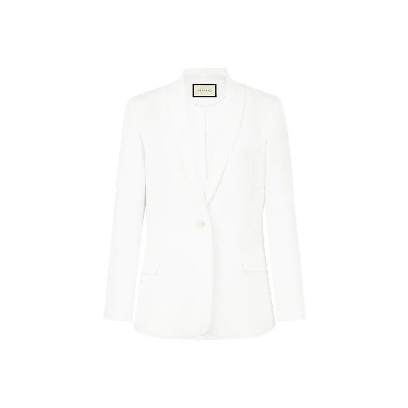 美洋 斜纹青果领垫肩纯色常规长袖通勤西装 女款