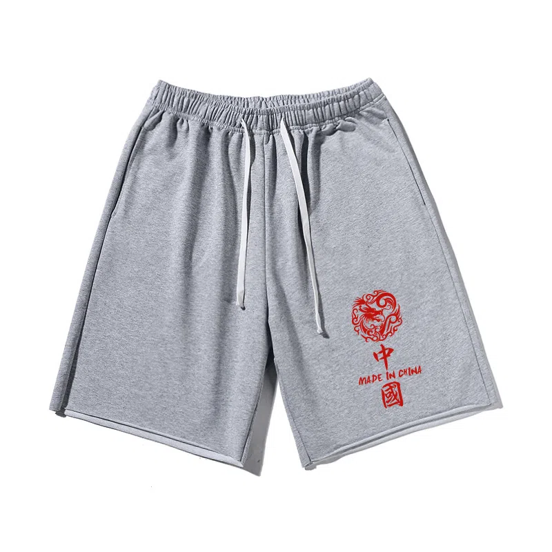 乱步 潮牌美式运动慵懒宽松五分设计感中国结印花休闲短裤 男女同款