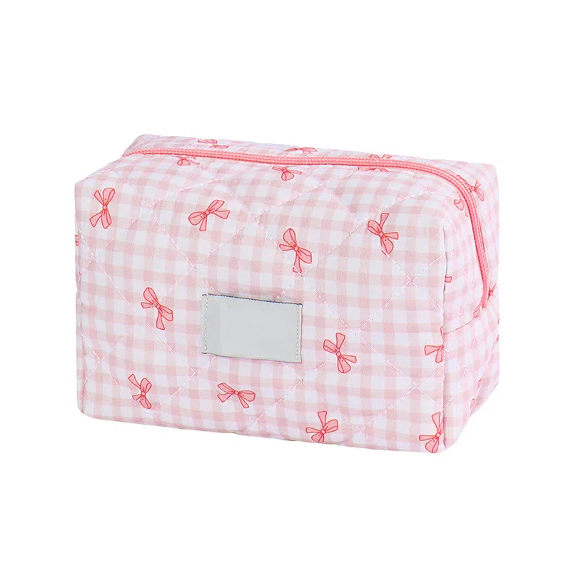 馨枕居 蝴蝶结可爱化妆包跨境格子枕头包大容量高级感收纳包女洗漱包笔袋