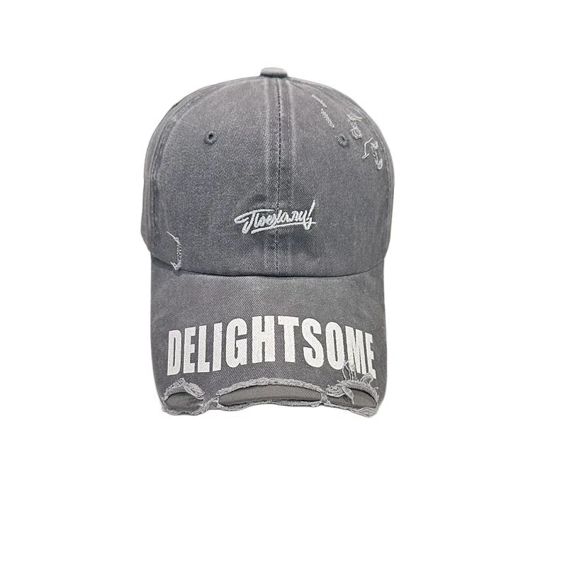 艾佳微 复古黑色宽檐棒球破洞做旧百搭显脸小时尚潮 棉 鸭舌帽 男女同款情侣款