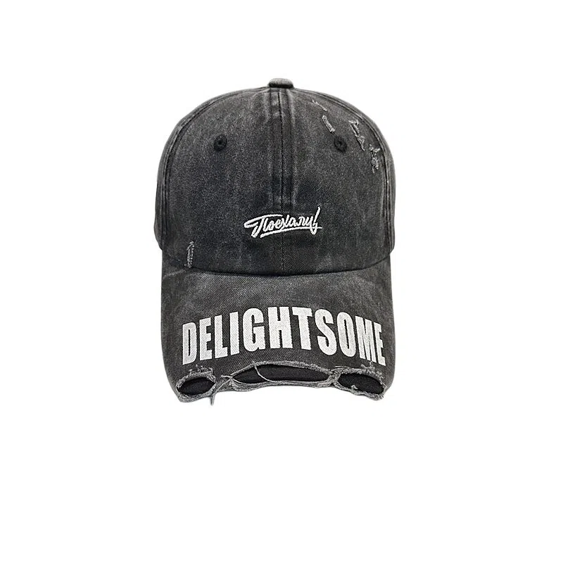 艾佳微 复古黑色宽檐棒球破洞做旧百搭显脸小时尚潮 棉 鸭舌帽 男女同款情侣款