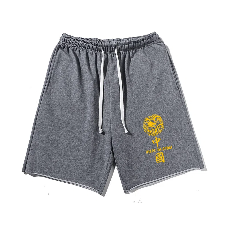 乱步 潮牌美式运动慵懒宽松五分设计感中国结印花休闲短裤 男女同款