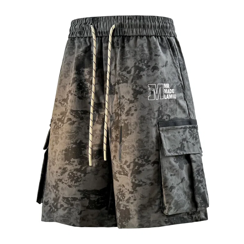 兰缪 美式日系复古百搭运动高街风简约基础款设计印花日常户外通勤山系宽松清爽透气潮流柔软垂感直筒系带休闲短裤 男女同款