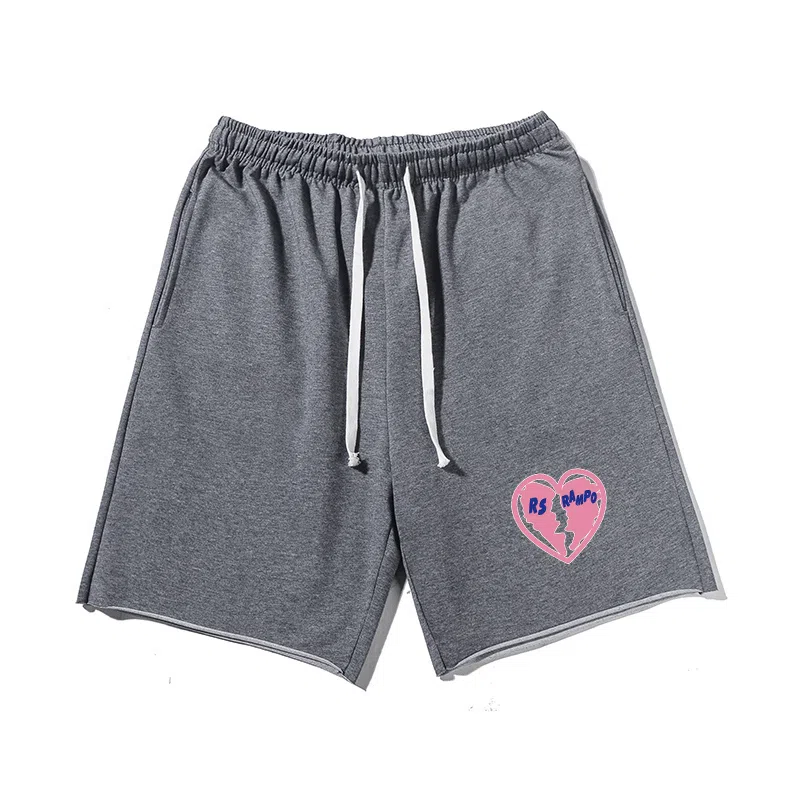 乱步 潮牌美式运动慵懒宽松卷边五分设计小众爱心印花休闲短裤 男女同款
