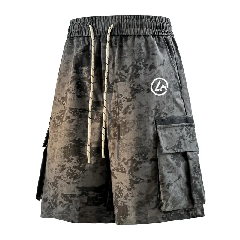 兰缪 美式日系复古户外百搭运动高街风简约基础款设计印花日常通勤山系宽松清爽透气潮流柔软垂感直筒系带休闲短裤 男女同款