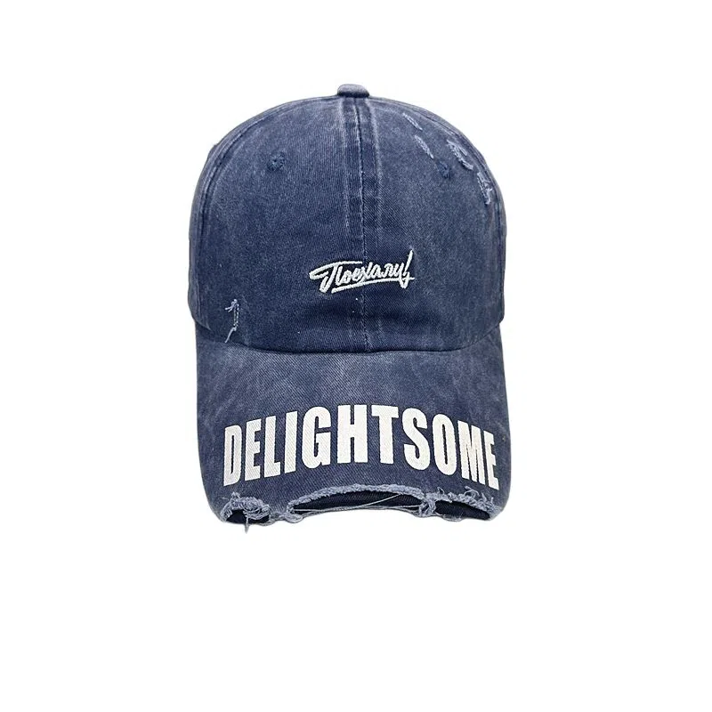 艾佳微 复古黑色宽檐棒球破洞做旧百搭显脸小时尚潮 棉 鸭舌帽 男女同款情侣款