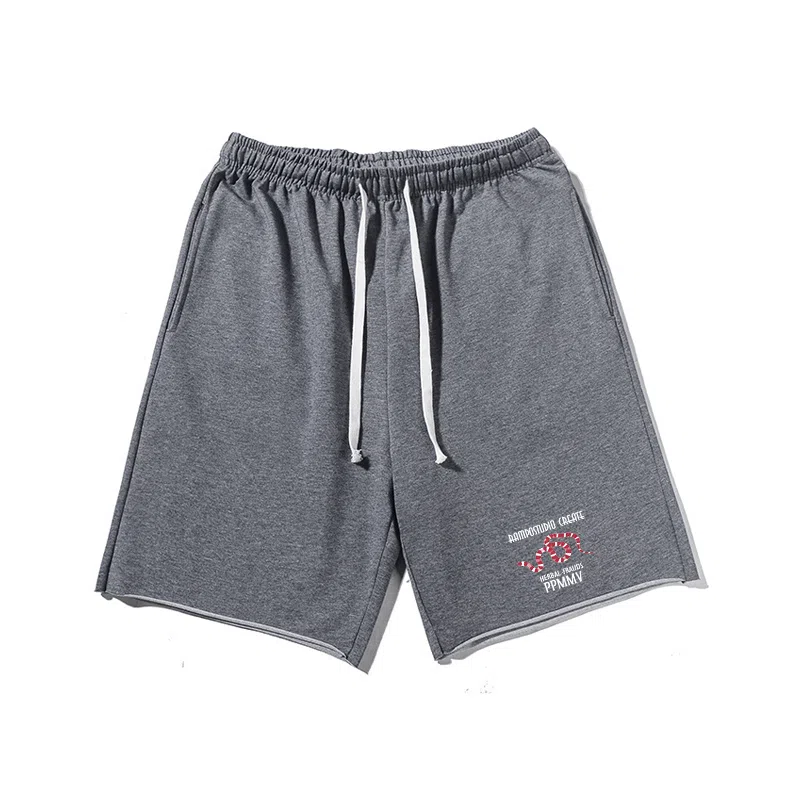 乱步 美式潮牌宽松卷边慵懒运动五分设计蛇蛇印花休闲短裤 男女同款