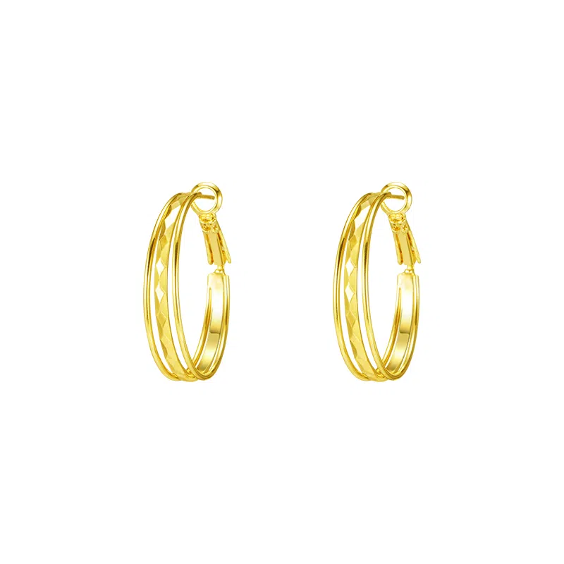 芒果饰品 小香菱格宽面三层耳圈耳扣 铜 耳环 女款