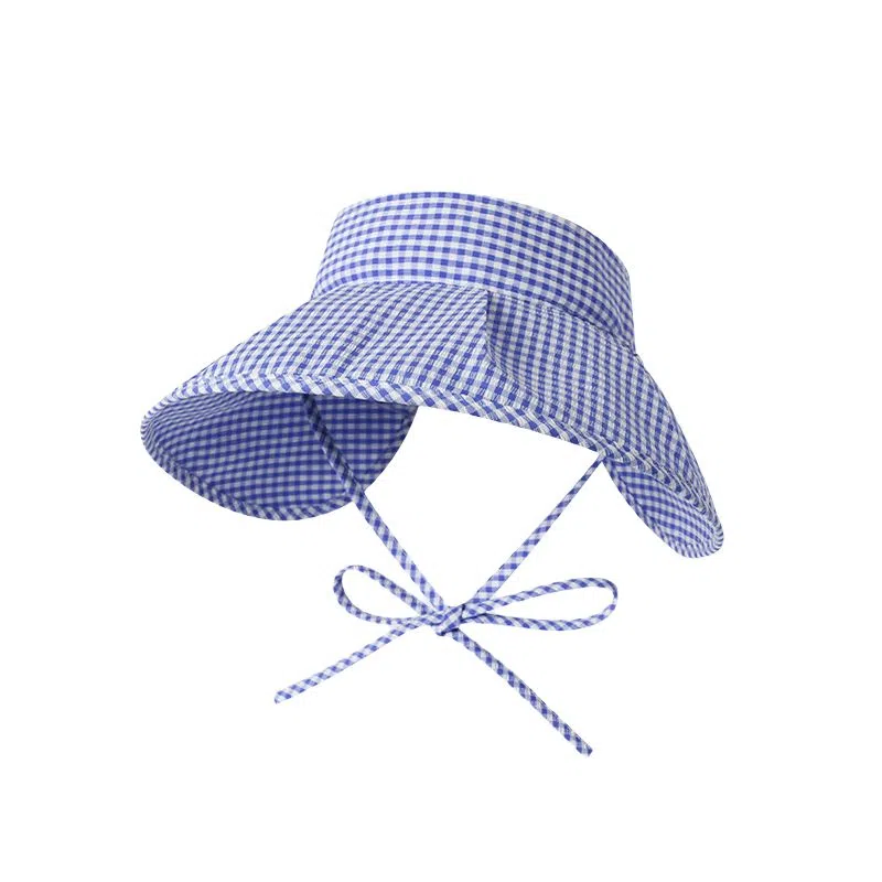 艾佳微 蝴蝶结格子空顶帽夏季大檐海边度假太阳帽防紫外线防晒 棉 渔夫帽 男女同款情侣款