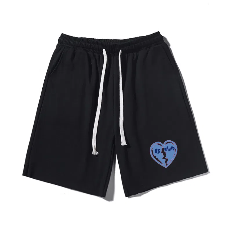 乱步 潮牌美式运动慵懒宽松卷边五分设计小众爱心印花休闲短裤 男女同款