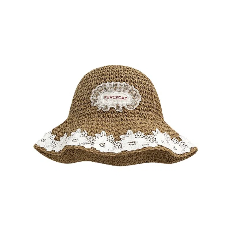 艾佳微 海边沙滩甜美小清新拍照百搭户外防晒防紫外线遮阳 草编 渔夫帽 男女同款情侣款