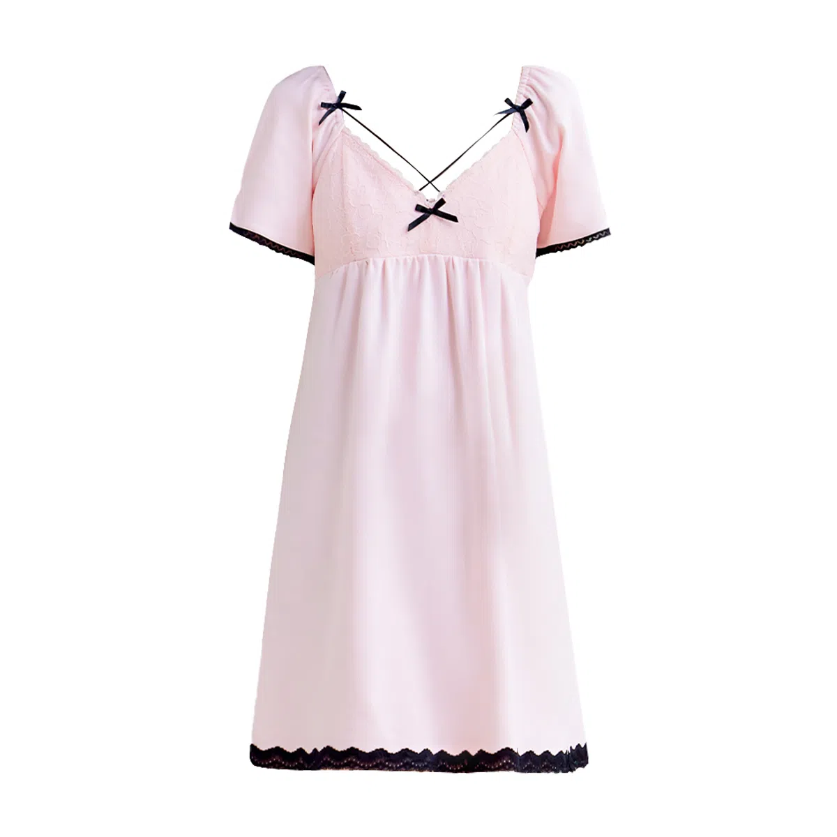 欧迪芬 蕾丝纯棉舒适亲肤可爱蝴蝶结短袖睡裙 女款