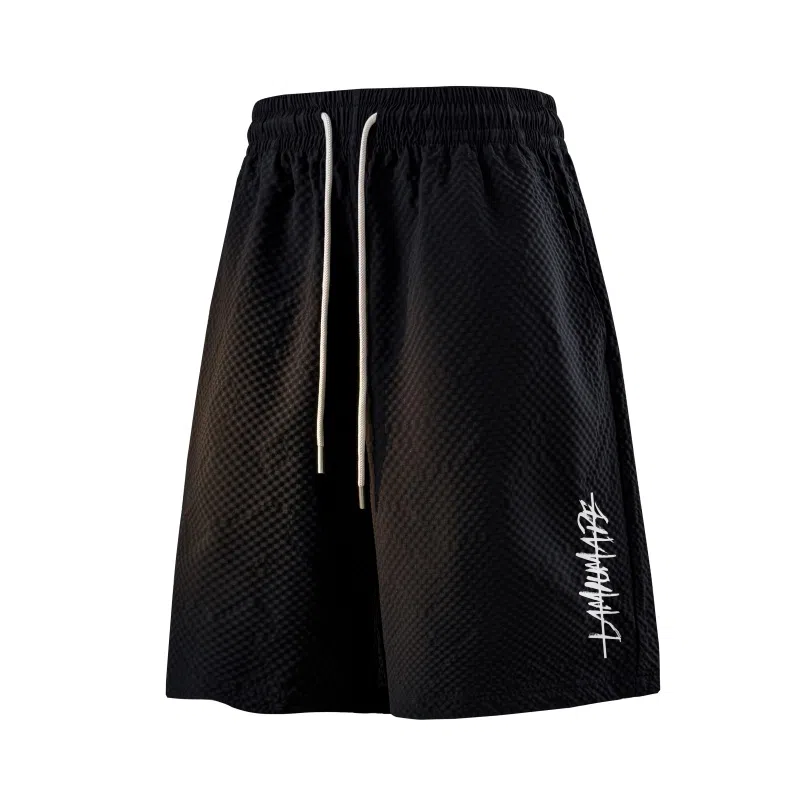 兰缪 美式日系复古百搭日常通勤运动高街风简约基础款设计印花户外山系宽松清爽透气潮流柔软垂感直筒系带休闲短裤 男女同款