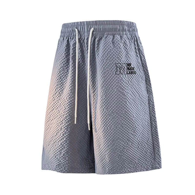 兰缪 美式日系复古百搭简约日常运动高街风基础款设计印花户外通勤山系宽松清爽透气潮流柔软垂感直筒系带休闲短裤 男女同款