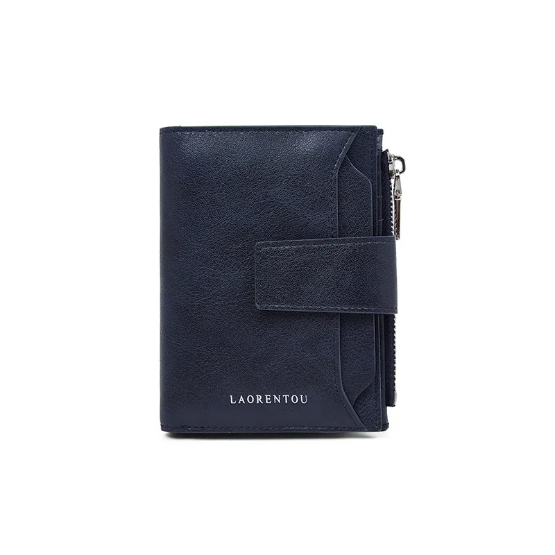 老人头 潮流简约时尚通勤轻便多卡位安全扣实用可抽离短款卡包 头层牛皮 钱包 常规 男款 湛蓝色