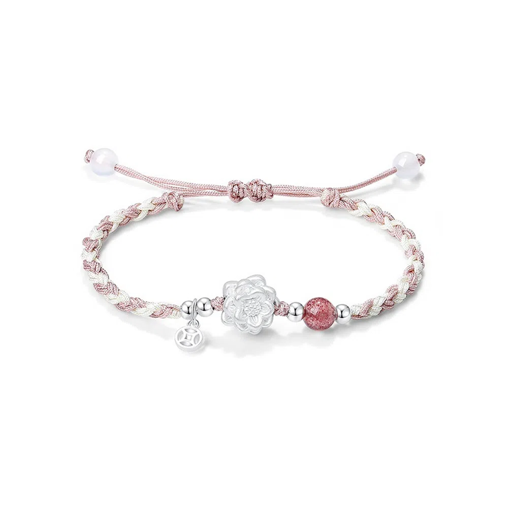 【S999足银|好运莲莲】 七七银饰 莲花 新中式国潮高级感 复古简约百搭 朵朵有钱花 气质高级 时尚小众  银 手绳 男女同款情侣款