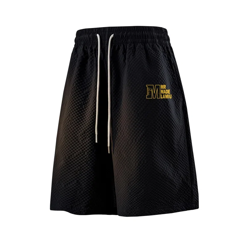 兰缪 美式日系复古百搭简约日常运动高街风基础款设计印花户外通勤山系宽松清爽透气潮流柔软垂感直筒系带休闲短裤 男女同款