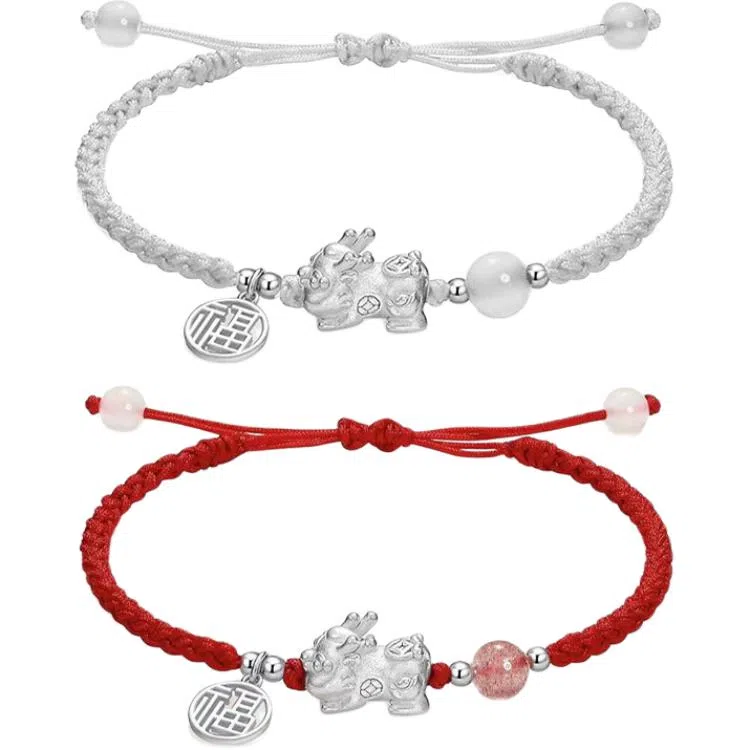 【S999足银貔貅】 七七银饰 福牌 招财转运 吉祥瑞兽 平安纳福 好运常在 新中式国风高级感转运  银 手绳 男女同款情侣款