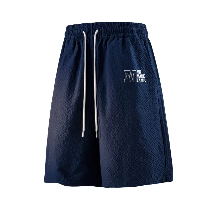 兰缪 美式日系复古百搭简约日常运动高街风基础款设计印花户外通勤山系宽松清爽透气潮流柔软垂感直筒系带休闲短裤 男女同款