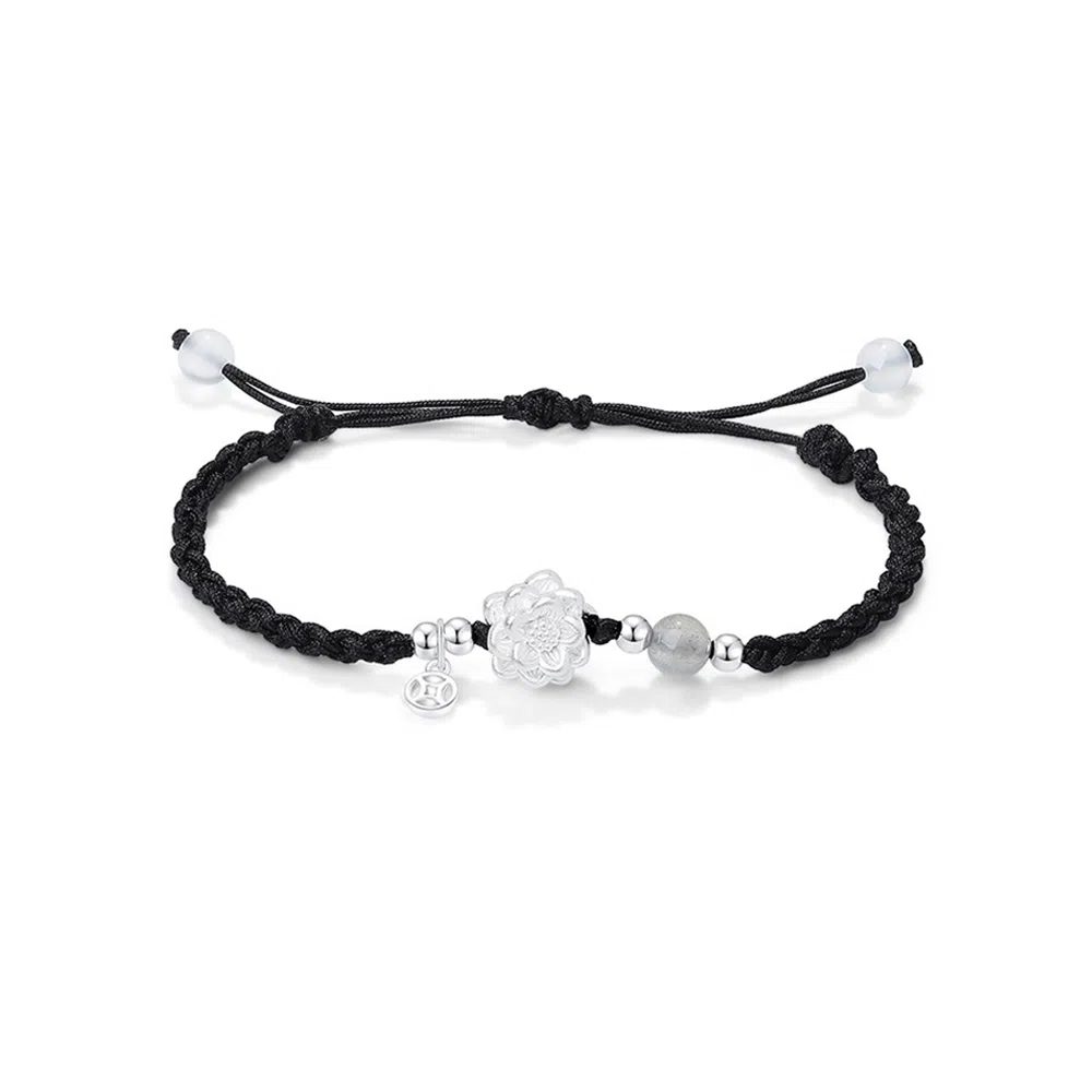 【S999足银|好运莲莲】 七七银饰 莲花 新中式国潮高级感 复古简约百搭 朵朵有钱花 气质高级 时尚小众  银 手绳 男女同款情侣款