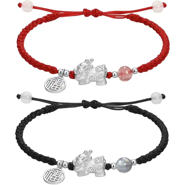 【S999足银貔貅】 七七银饰 福牌 招财转运 吉祥瑞兽 平安纳福 好运常在 新中式国风高级感转运  银 手绳 男女同款情侣款