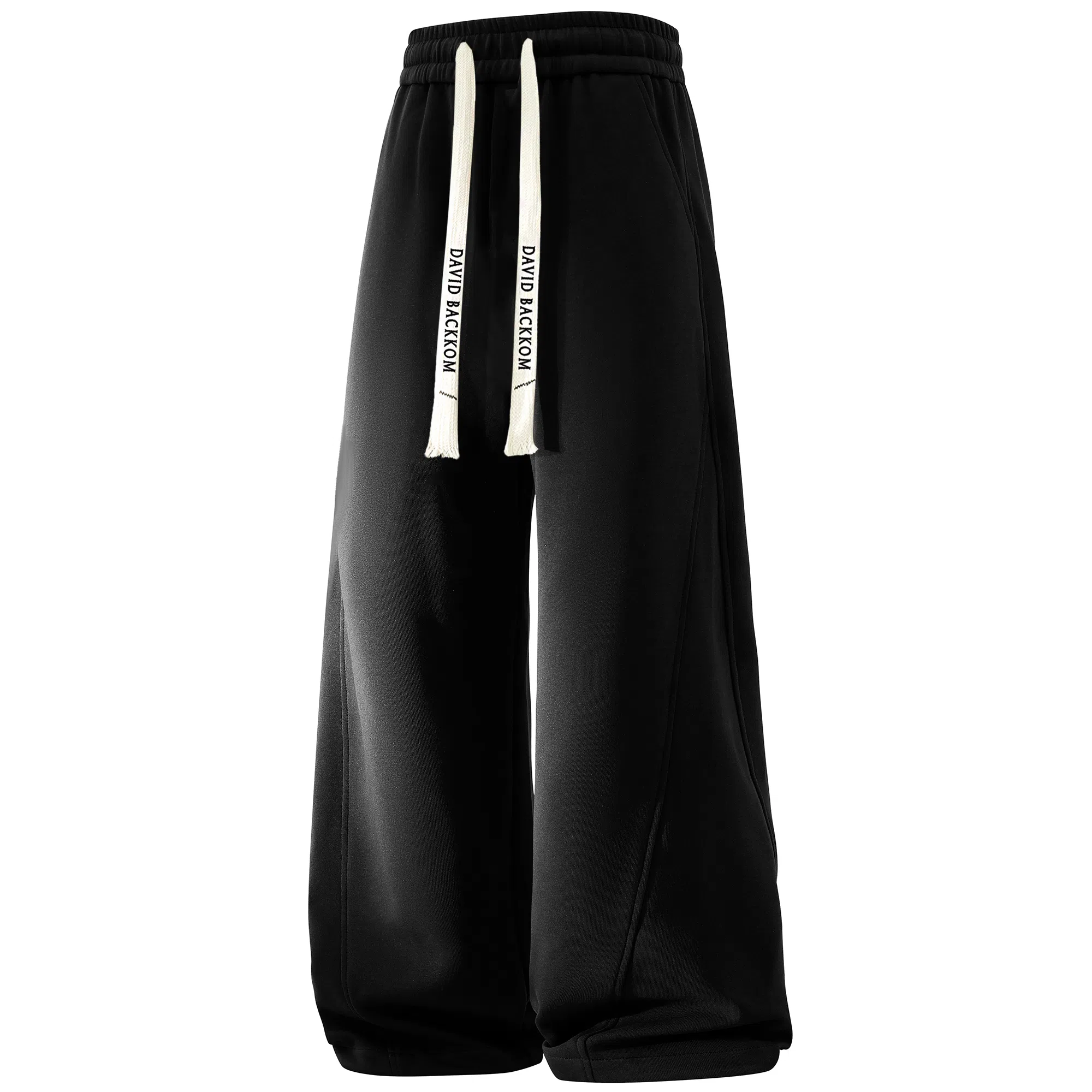 大卫贝肯 美式复古高街系带纯色拼接宽松时尚卫裤休闲裤 男女同款